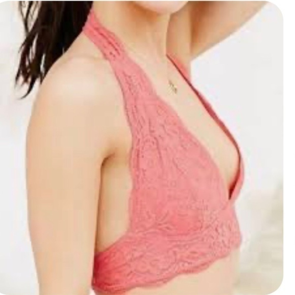 Urban outfitters pink lace halter bralette Size small
